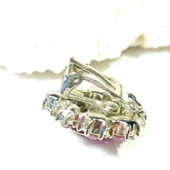 Deep Magenta Rhinestone Vintage Earrings - Picture 4 of 8